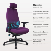 Chaise de bureau ergonomique AODA avec airbag lombaire, appui-tête 2D, accoudoirs 3D, dossier haut inclinable en tissu maillé