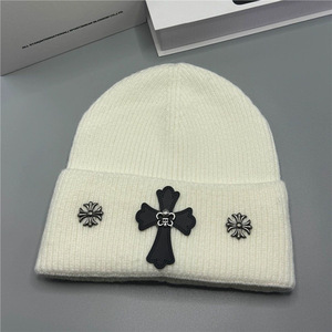Snuggly and Soft <strong>Winter</strong> Knit Cross Decoration Beanies Solid Color Knit Hat Skull <strong>Cap</strong> with Cuff - Product Image 4
