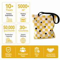 Sac fourre-tout en toile jaune moutarde à pois noirs et à carreaux, sac à bandoulière grande capacité pour le shopping quotidien