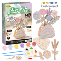 Kit Vas Bunga Kayu DIY Pola Awan Pelangi dengan Potongan Bunga Kayu, Kuas, Stiker Mutiara dan Berlian Imitasi untuk Anak-anak