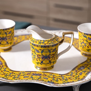Service à thé et à café en céramique émaillée jaune de style vintage européen, de haute qualité et sûr pour la maison, l'hôtel, les fêtes et les restaurants - Product Image 5