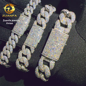 Mosaik-Fassung 12 15 18mm Sterling Silber 925 VVS Moissanit Diamant Hip Hop Cuban <span class=keywords><strong>Link</strong></span> Kette Moissanit Armband - Product Image 4