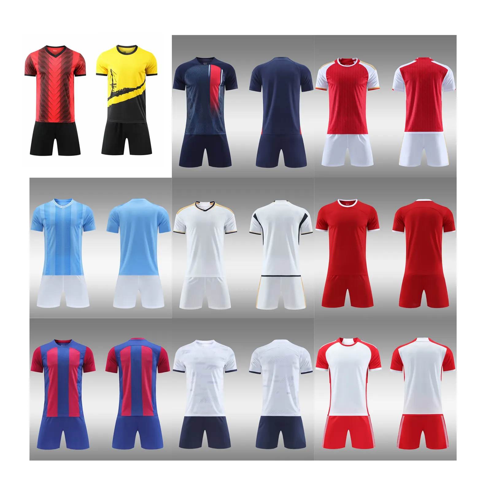 Custom active wear set 2023 uniformes de futbol profesional fãs de futebol clube jersey tecido camiseta sem marca agasalho para homens
