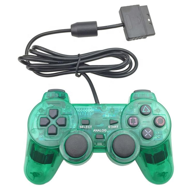 Transparent Green Wired PS2 Gamepad Joystick Compatible PC Video Game Controller Handle for PS2 Controlador Mando Manette