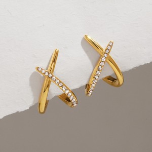 Nouvelles Boucles d'Oreilles Chic en Zircon Croisé pour Femme, Plaqué Or PVD, Acier Inoxydable, Étanche, Breloques Bijoux - Product Image 2