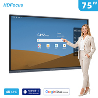 Tableau blanc interactif 75 pouces 4K, écran tactile intelligent, double système d'exploitation, affichage tout-en-un HDFocus pour salle de conférence