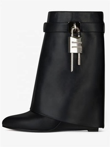 ZHEZHE 2023 Fashion Design punta tonda tacco alto scarpe con zeppa moda Shark Lock stivali Plus Size stivaletto da <span class=keywords><strong>donna</strong></span> Street Wear - Product Image 2