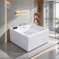 Bak Mandi Akrilik Persegi Berdiri Sendiri dengan Air Whirlpool, Air Terjun, Kontrol Komputer, Spa Dalam Ruangan