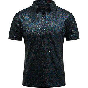 Men's Relaxed Short Sleeve Turndown Sparkle Sequins Polo <strong>Shirts</strong> <strong>70s</strong> Disco Nightclub Party <strong>Shirt</strong> Tops <strong>T</strong>-<strong>shirt</strong> - Product Image 4