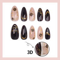 Faux ongles à presser Amande Or Noir Rose Effet Œil de Chat, Kit d'autocollants 3D Stéréo Dorés pour Ongles, Faux Ongles Transfrontaliers, Meilleure Vente en Europe
