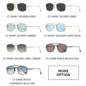 Sunray Metal Trim Dual Bar Bridge Square Metal Rim <b>Sunglasses</b> Clean Cut Sleek Polished Fashion Look New Release - Product Image 3