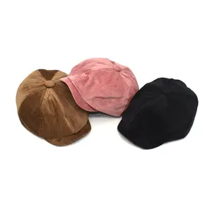 Hiver Couleur Solide Casquette Octogonale Homme Casquette de <span class=keywords><strong>Peintre</strong></span> Britannique Newspaper Boy Hat Women Corduroy Beret - Product Image 2