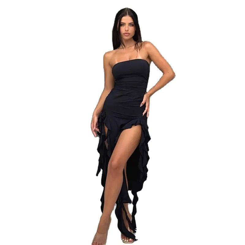 새로운 패션 트렌드 드레스 오프 숄더 단색 드레스 튜브 탑 랩 엉덩이 맞춤 불규칙한 드레스