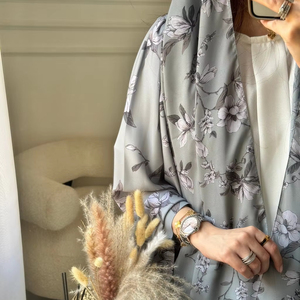 Leduo Customized Light Gray Color Flower Print Modest Floor Length <b>Dress</b> <b>Loose</b>-<b>fitting</b> style Abaya for Muslim - Product Image 1