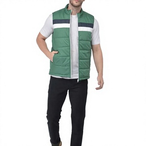 <b>Men's</b> <b>Green</b> Solid Stand Collar Puffer Vest Zipper Closure Casual Breathable Windproof Quilted 100% Polyester Filled <b>Waistcoat</b> - Product Image 1