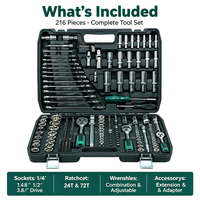Kit d'outils de mécanique automobile de qualité industrielle, 216 pièces, multifonctionnel, jeu de clés à douilles et clés à cliquet, portable, en acier au chrome-vanadium, robuste