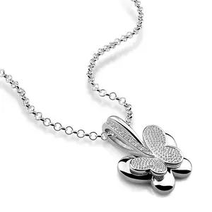 Spot Wholesale Fly together Wings Butterfly Pendant Necklace O Chain High Quality Silver Plated Accessories Fashion Jewelry Moq2