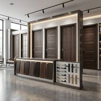 Puerta Interior de Madera con Acabado Personalizable, Inserciones Metálicas Horizontales, Bisagras Ocultas y Núcleo de MDF Insonorizado