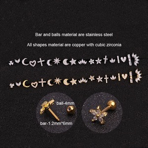 Thời trang độc đáo 16G thép không gỉ tragus sụn Bông tai vàng cơ thể piercing đồ trang sức bezel Zircon cho trẻ em của đám cưới - Product Image 4