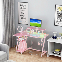 Bureau d'ordinateur en plastique rose Bureau de jeu bon marché avec support de moniteur Table de PC de bureau à double couche