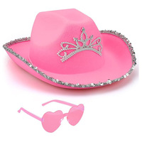 Chapeau de Cowgirl de l'espace rose avec des lunettes de coeur Bandana métallique néon Rave scintillant femmes chapeaux de Cowboy Rodeo Party