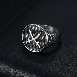 Vintage Punk Style Jewelry <b>Titanium</b> Steel Polished Arabic Double Knife Stainless Steel Men's <b>Ring</b> - Product Image 3