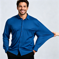 Chemise Homme Oversize en Coton Mercerisé 100% Tricoté, Double Boutonnage, Finition Brillante, Haute Élasticité, Anti-Plis, Coupe Décontractée Urbaine