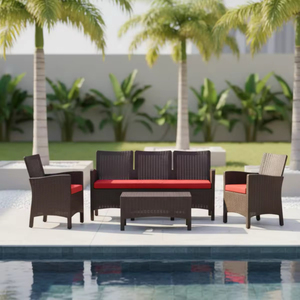 Muebles de Patio Modernos y Duraderos, Juego de 4 Piezas de Mimbre y Ratán para Exteriores con Cojines Extraíbles para Jardín y Patio Trasero - Product Image 6