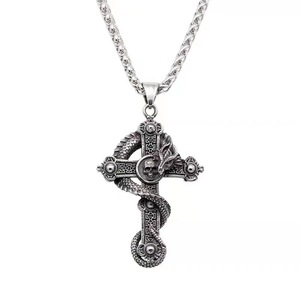 Stainless Steel <b>Cross</b> Dragon Pendant Unisex Necklace Punk Retro Style - Product Image 1
