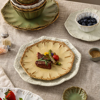 Assiette de table en céramique gaufrée vintage, élégante vaisselle française pour la maison, service de dessert et de steak