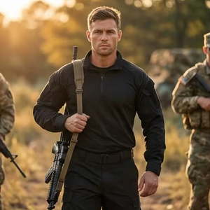Ensemble uniforme tactique pour homme : Chemise Ripstop à col zippé, pantalon cargo avec poches pour genouillères, tenue <span class=keywords><strong>de</strong></span> service extérieure - Product Image 1