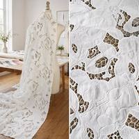 Tela de encaje de guipur blanca con calado, cordón pesado, soluble en agua, floral, doble capa, bordado 3D, tela de malla para confección de vestidos
