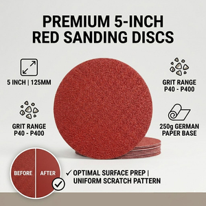 Papel de Lija Rojo de Alta Calidad de 5 Pulgadas (125 mm), 250 g, Papel Alemán, Herramientas para Lijadora Orbital sin Escobillas - Product Image 1