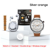 Set de Reloj Inteligente D21 con Doble Correa de Cuero y Silicona en Caja de Regalo, Reloj Inteligente Redondo Impermeable con Auriculares para Hombre