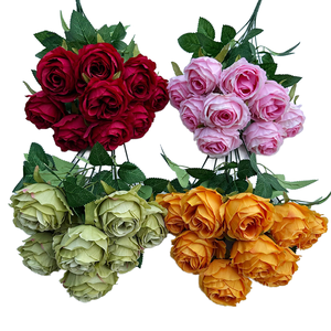 Flores de Rosa de Seda Artificial, Ramo de Rosas con Hojas, Decoración Floral para Hogar, Bodas, Fiestas, Jardín, Jarrones, Mesas, Cafeterías - Product Image 1