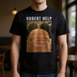 Camiseta Robert Help Meme negra unisex para adultos talla mediana - Product Image 3