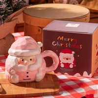Tasse à café en céramique Père Noël avec couvercle en forme de chapeau, 360 ml, sculptée, avec boîte cadeau pour offrir en fêtes et décorer la maison