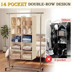 Organizador de armario colgante con 14 compartimentos de tela no tejida para almacenamiento de ropa en el dormitorio con 3 ganchos - Product Image 4