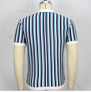 Polo d'été décontracté à manches courtes <span class=keywords><strong>et</strong></span> coupe ajustée pour homme Chemise en tricot délavé à rayures noires <span class=keywords><strong>et</strong></span> blanches - Product Image 6