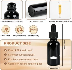 OEM High Quality <b>Black</b> Glass Bottles 5ml 10ml 30ml 50ml 100ml Spray <b>Pump</b> Dropper for Essential Oils - Product Image 2