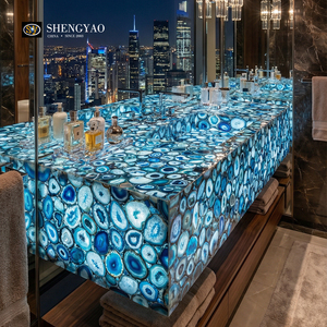 Évier en agate bleue naturelle avec option rétroéclairée, <span class=keywords><strong>lavabo</strong></span> de salle de bain translucide illuminé - Product Image 6