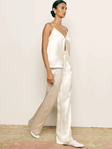 Abbigliamento di marca di lusso in raso lucido in seta 2 pezzi Set pigiama da donna canotte da notte da donna con gamba <span class=keywords><strong>larga</strong></span> Set di pantaloni lunghi larghi - Product Image 4
