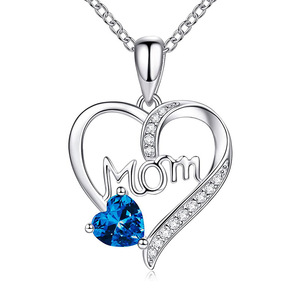 Ciondolo a forma di cuore per mamma in argento 925 placcato rodio con cristallo blu, regalo per donna, gioiello. - Product Image 1