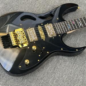 Chitarra Elettrica Marca <span class=keywords><strong>Ibn</strong></span> Modello 7V Nera con Hardware Dorato Pickup HSH Finitura Lucida Fasce in Acero Custodia in Schiuma Spedizione Gratuita - Product Image 6
