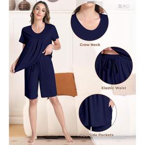 Conjunto de Pijama de Viscosa de Bambú para Mujer al por Mayor, Manga Corta, Cuello Redondo, Top Plisado con Pantalones Cortos, Ropa de Dormir Suave y Cómoda - Product Image 4