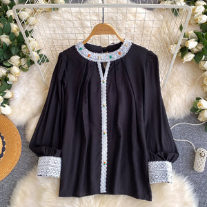Nuevas <span class=keywords><strong>Blusas</strong></span> Casuales <span class=keywords><strong>de</strong></span> Primavera con Cuello Mao y Encaje para Mujer, Camisas Elegantes con Volantes Lisos para <span class=keywords><strong>Dama</strong></span> - Product Image 2