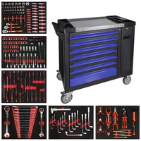 Gabinete de Herramientas con Siete Cajones con Cerradura, Azul, 310 Piezas, de Acero y Hierro, para Almacenamiento en Taller y Garaje, Compatible con OEM y OBM