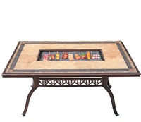 Table de salle à manger rectangulaire d'extérieur en aluminium coulé et céramique pour parc, patio, jardin - Anti-rouille, durable, résistante aux intempéries