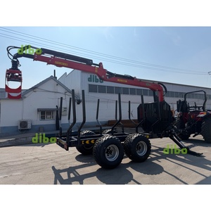 Remorque forestière hydraulique de 12 tonnes certifiée CE, entraînée par une prise de force (PTO), avec grue à flèche et commande par joystick, pour le transport de bois et de copeaux - Product Image 4
