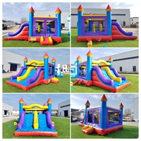 Combo Toboggan Gonflable Commercial Certifié CE avec Murs en Filet, Château Gonflable Extérieur pour Location Commerciale